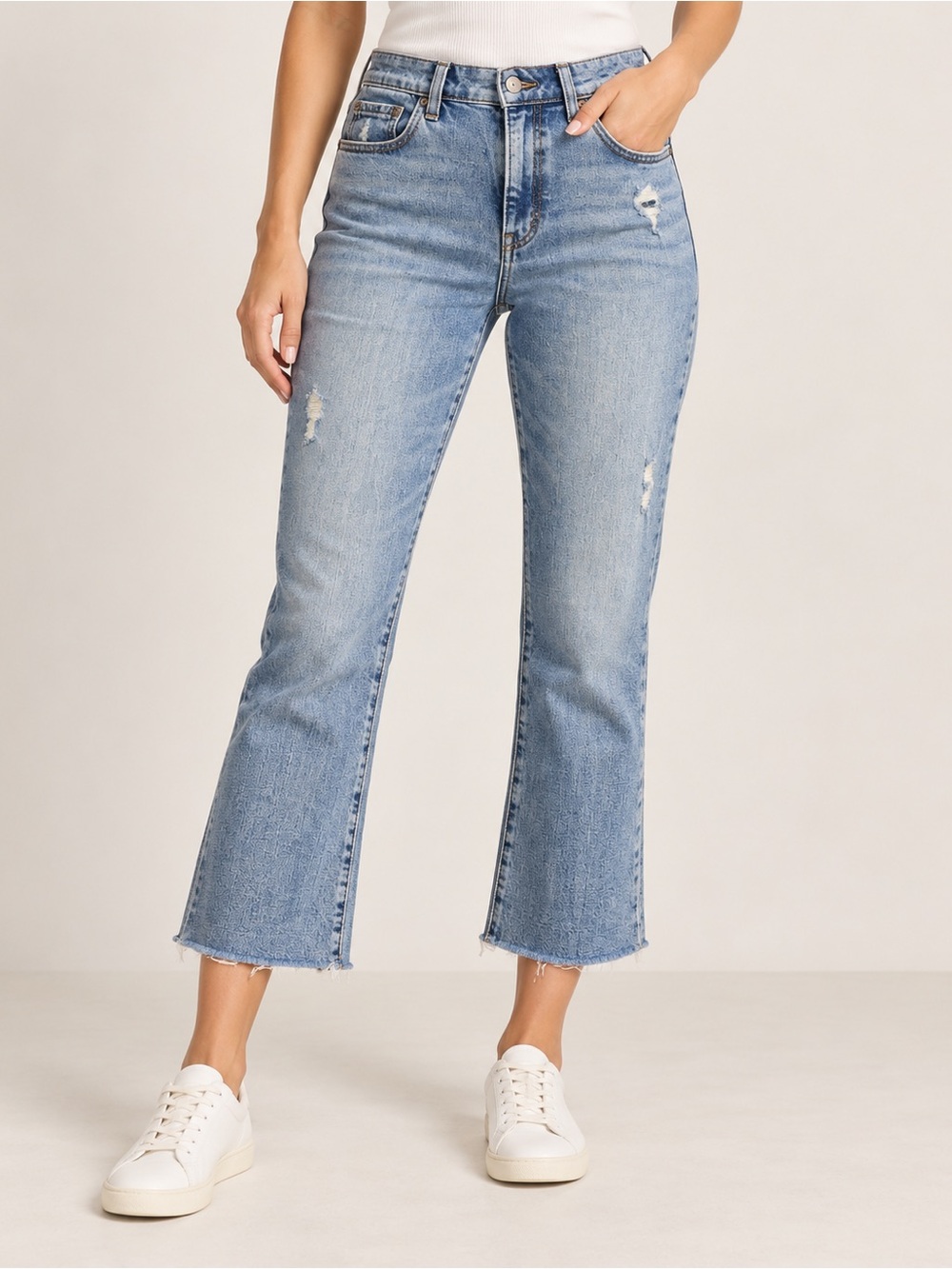 Pistola Distressed Lennon High Rise Crop Fray Hem